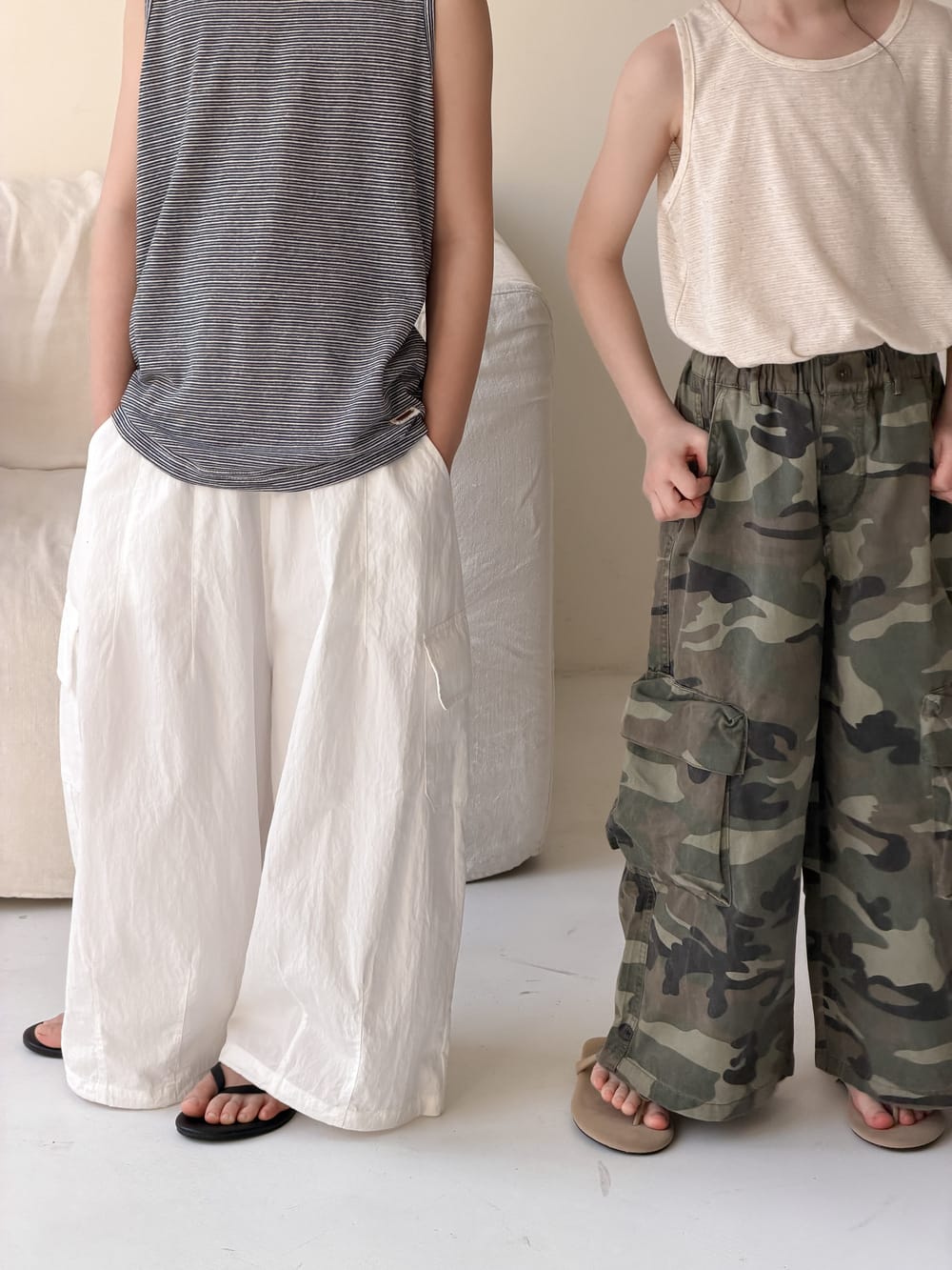 Camouflage Cargo Wide-Leg Pants 迷彩 ロングパンツ【mh0013125】 KUMAI.KIDS ロングパンツ・スウェットパンツ