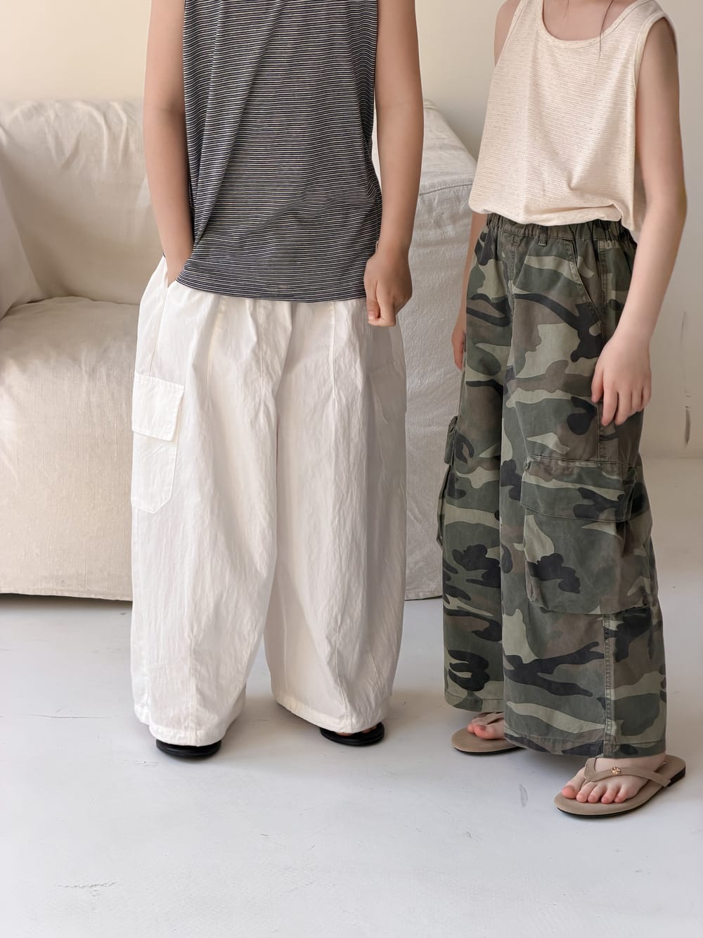 Camouflage Cargo Wide-Leg Pants 迷彩 ロングパンツ【mh0013125】 KUMAI.KIDS ロングパンツ・スウェットパンツ