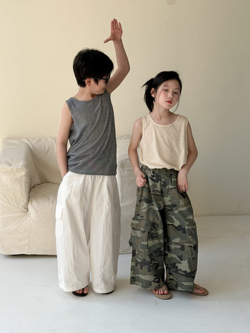 Camouflage Cargo Wide-Leg Pants 迷彩 ロングパンツ【mh0013125】 KUMAI.KIDS ロングパンツ・スウェットパンツ