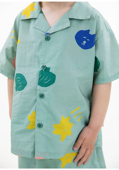 Camp Shirt Shorts オープンカラー 半袖シャツ ハーフパンツ【mh0013087】 RICE & SKY 半袖セットアップ