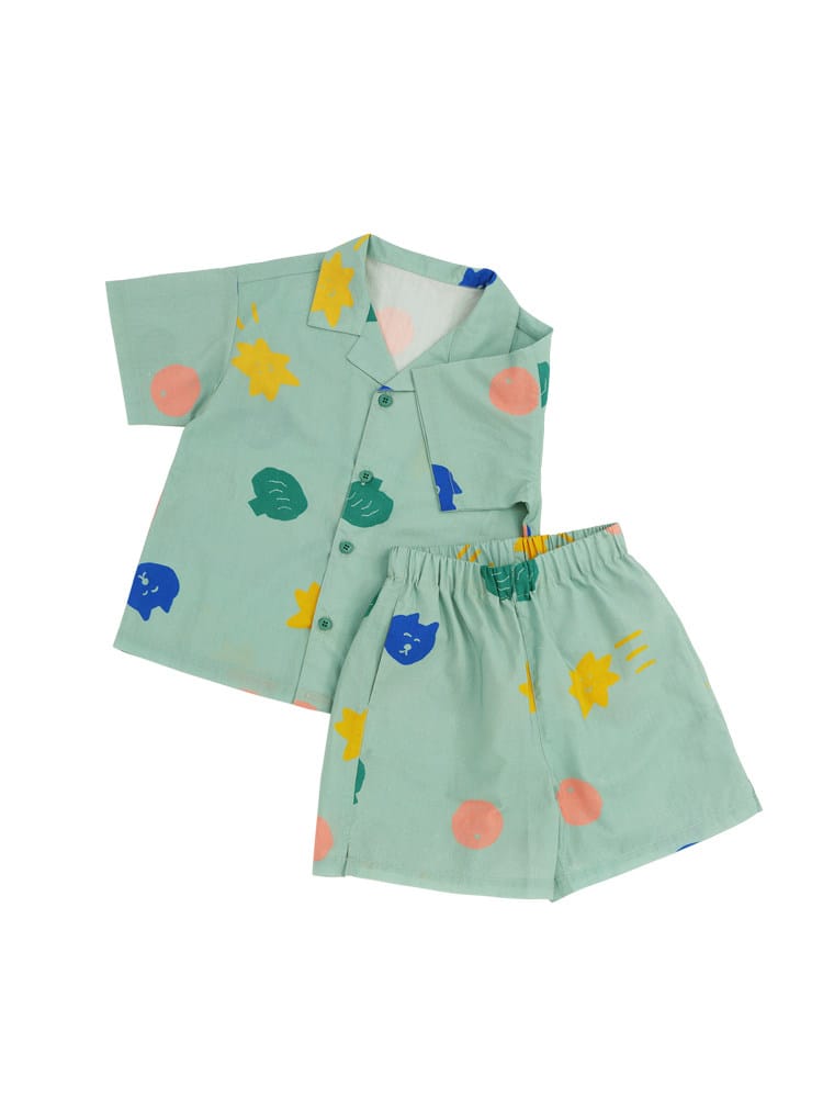 Camp Shirt Shorts オープンカラー 半袖シャツ ハーフパンツ【mh0013087】 RICE & SKY 半袖セットアップ