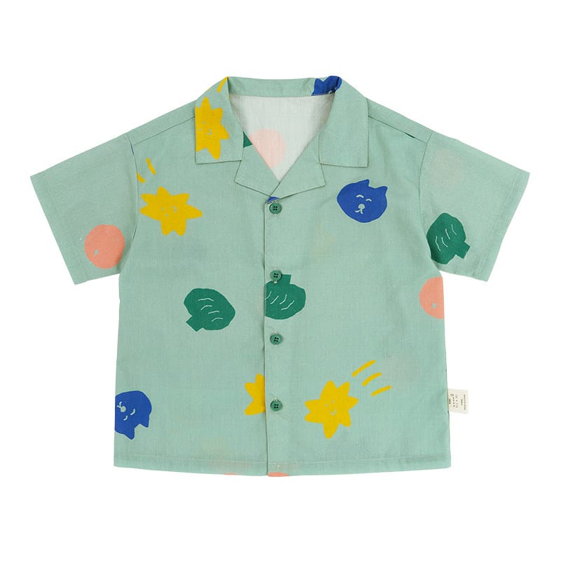 Camp Shirt Shorts オープンカラー 半袖シャツ ハーフパンツ【mh0013087】 Shirt / 90cm RICE & SKY 半袖セットアップ