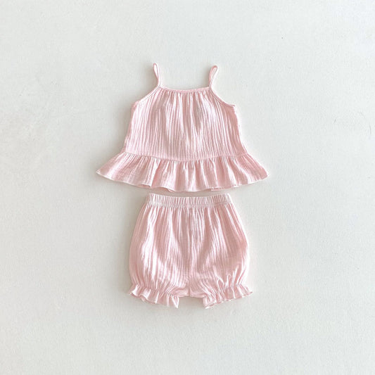 Candy Applique Gauze Frill Flared Set キャンディ キャミソール ショートパンツ セット【mh0013438】 angou ノースリーブセットアップ
