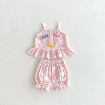 Candy Applique Gauze Frill Flared Set キャンディ キャミソール ショートパンツ セット【mh0013438】 angou ノースリーブセットアップ