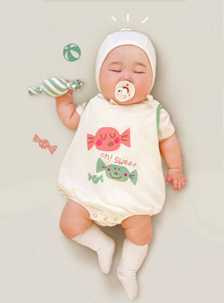 Candy Motif Sleeveless Romper Bonnet Set キャンディ ノースリーブロンパース 帽子 セット【mh0013395】 Green / 66cm TOMMY'S GIFTS ノースリーブロンパース