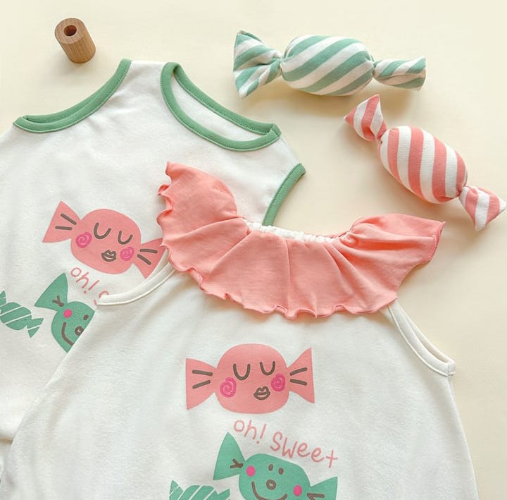 Candy Motif Sleeveless Romper Bonnet Set キャンディ ノースリーブロンパース 帽子 セット【mh0013395】 TOMMY'S GIFTS ノースリーブロンパース