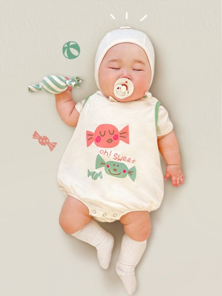 Candy Motif Sleeveless Romper Bonnet Set キャンディ ノースリーブロンパース 帽子 セット【mh0013395】 TOMMY'S GIFTS ノースリーブロンパース