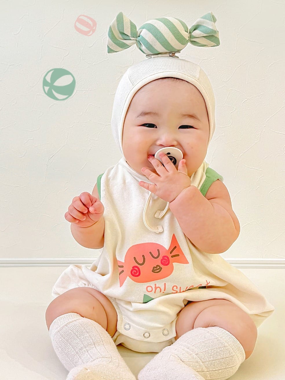 Candy Motif Sleeveless Romper Bonnet Set キャンディ ノースリーブロンパース 帽子 セット【mh0013395】 TOMMY'S GIFTS ノースリーブロンパース