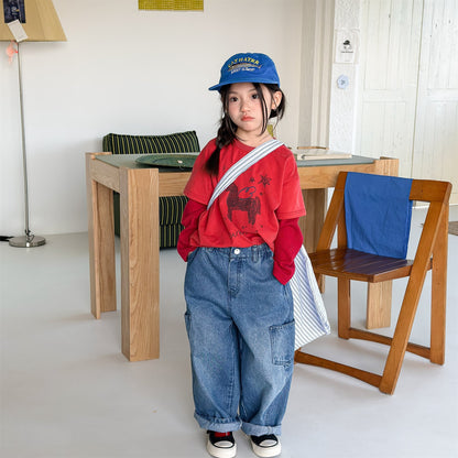 Cargo Denim Camouflage Pants カーゴ デニム 迷彩 ワイドパンツ【mh0012477】 ADbaby ロングパンツ・スウェットパンツ