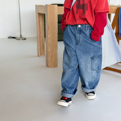 Cargo Denim Camouflage Pants カーゴ デニム 迷彩 ワイドパンツ【mh0012477】 ADbaby ロングパンツ・スウェットパンツ