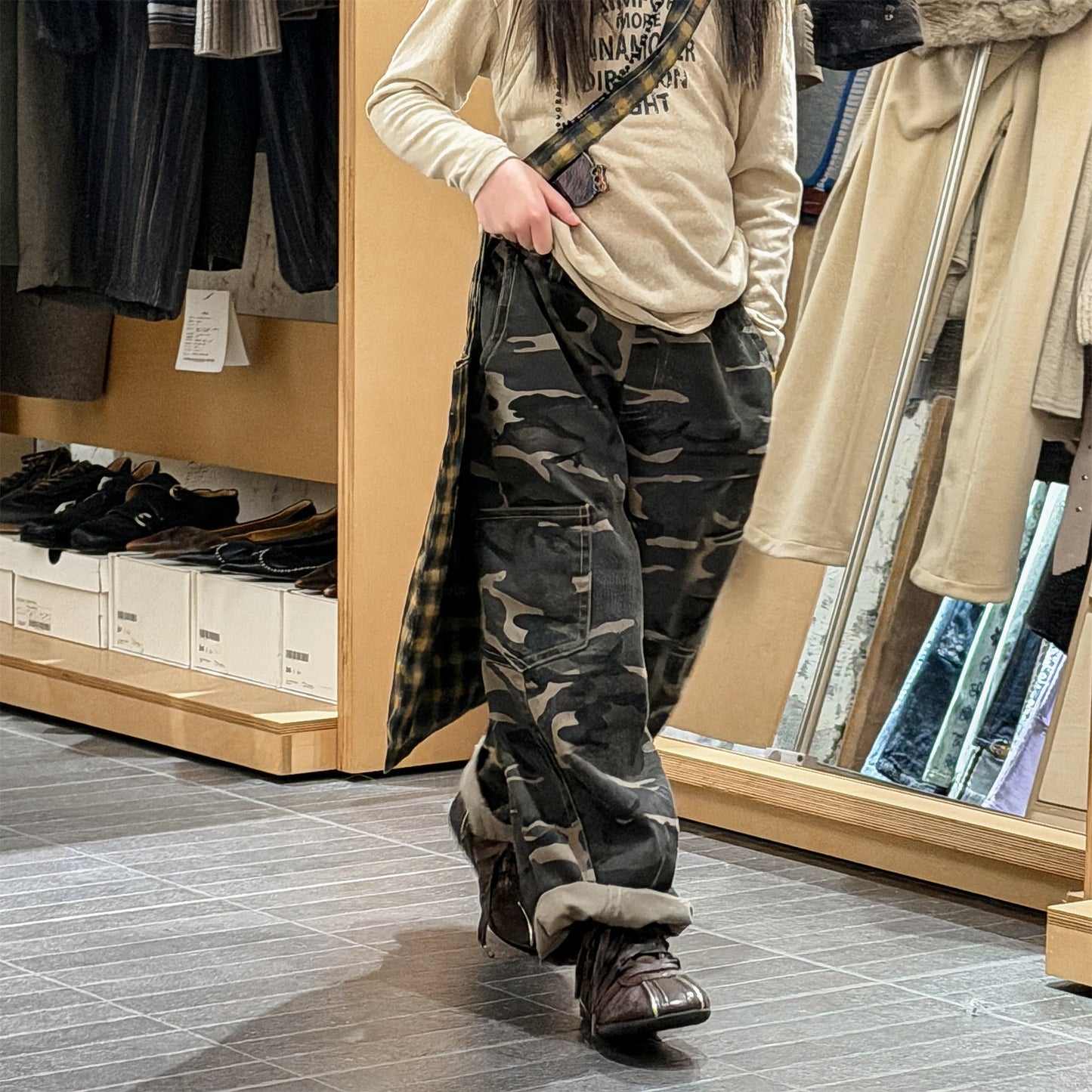 Cargo Denim Camouflage Pants カーゴ デニム 迷彩 ワイドパンツ【mh0012477】 ADbaby ロングパンツ・スウェットパンツ