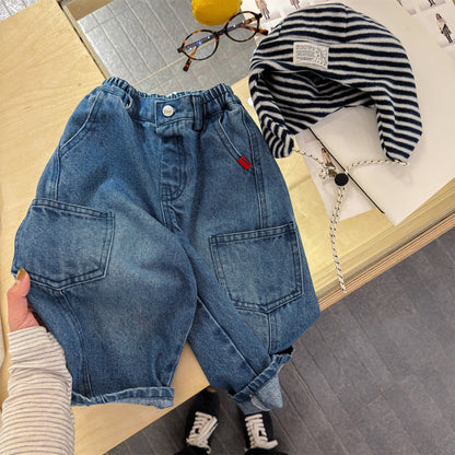 Cargo Denim Camouflage Pants カーゴ デニム 迷彩 ワイドパンツ【mh0012477】 Denim Blue / 80cm ADbaby ロングパンツ・スウェットパンツ