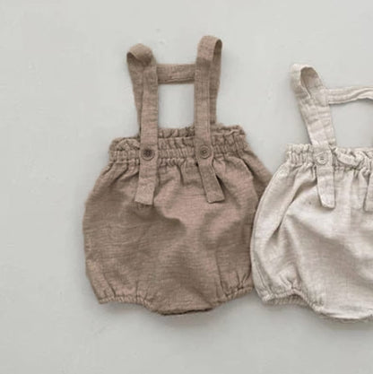 Carrier Shorts Jumpsuit サスペンダー ブルマ ロンパース【mh0013111】 Beige White / 66cm BBAMMA サロペットパンツ・サスペンダーパンツ