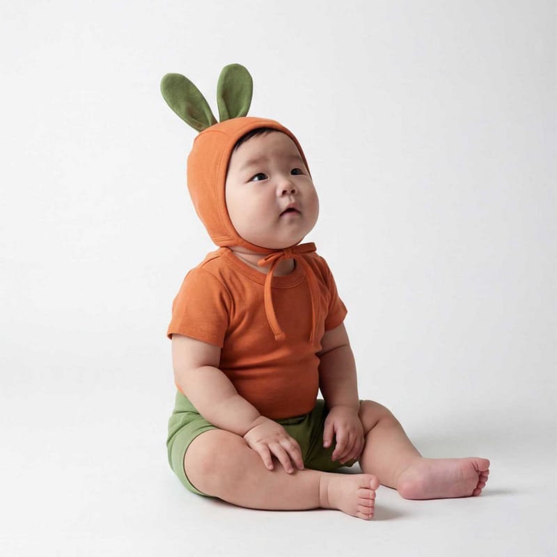 Carrot Costume Hat Set Romper にんじん 半袖ロンパース ショートパンツ セット コスチューム【mh0013350】 TOMMY'S GIFTS ロンパースセットアップ