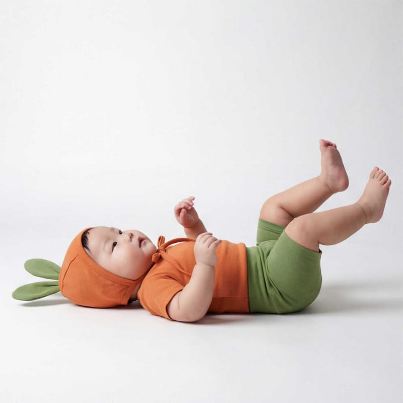 Carrot Costume Hat Set Romper にんじん 半袖ロンパース ショートパンツ セット コスチューム【mh0013350】 TOMMY'S GIFTS ロンパースセットアップ