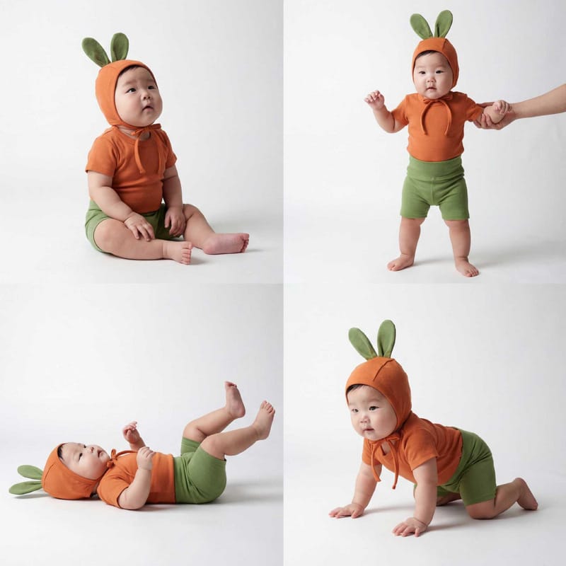 Carrot Costume Hat Set Romper にんじん 半袖ロンパース ショートパンツ セット コスチューム【mh0013350】 TOMMY'S GIFTS ロンパースセットアップ