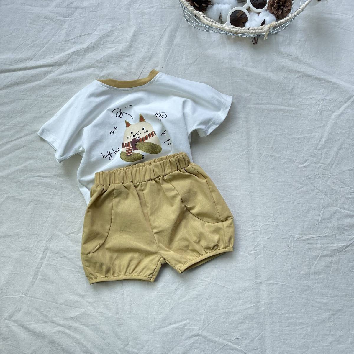 Cartoon Animal Print Set アニマル 半袖Tシャツ ショートパンツセット【mh0012907】 yi nian ni 半袖セットアップ