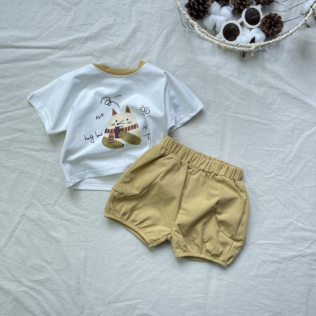 Cartoon Animal Print Set アニマル 半袖Tシャツ ショートパンツセット【mh0012907】 yi nian ni 半袖セットアップ