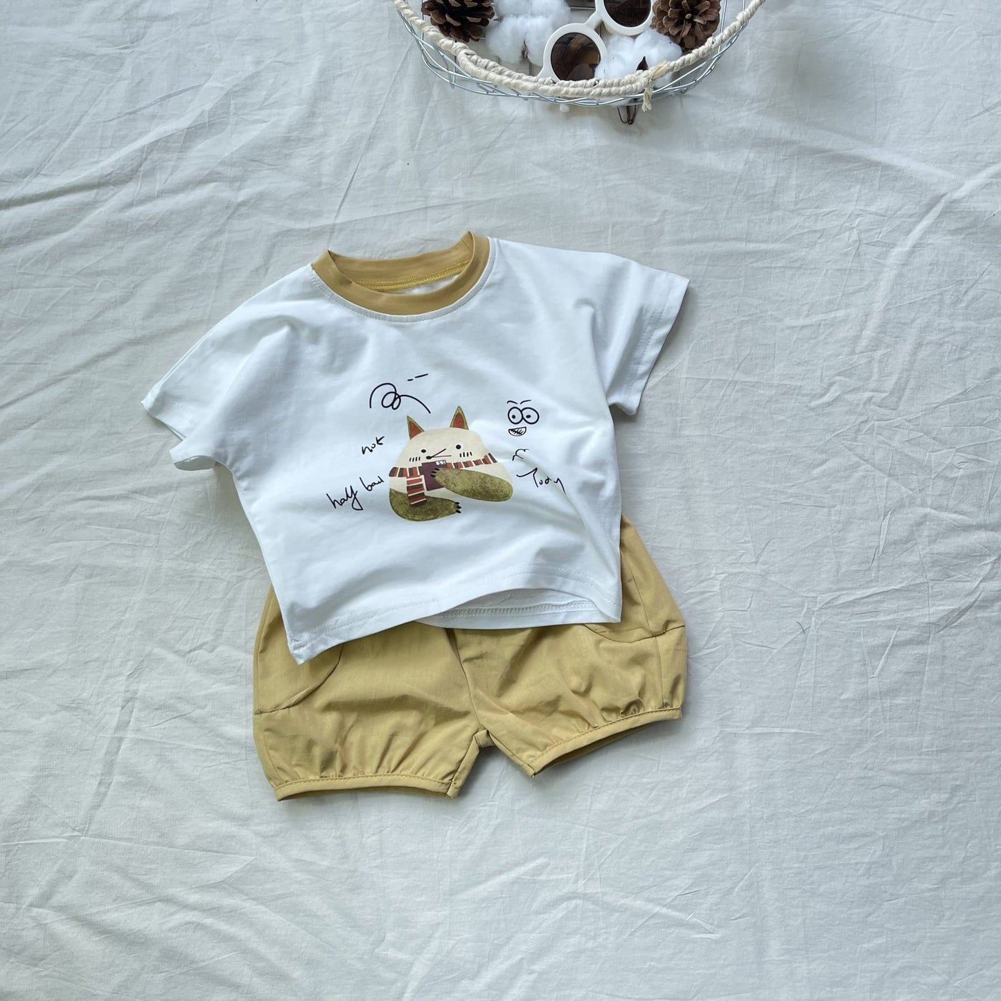 Cartoon Animal Print Set アニマル 半袖Tシャツ ショートパンツセット【mh0012907】 yi nian ni 半袖セットアップ