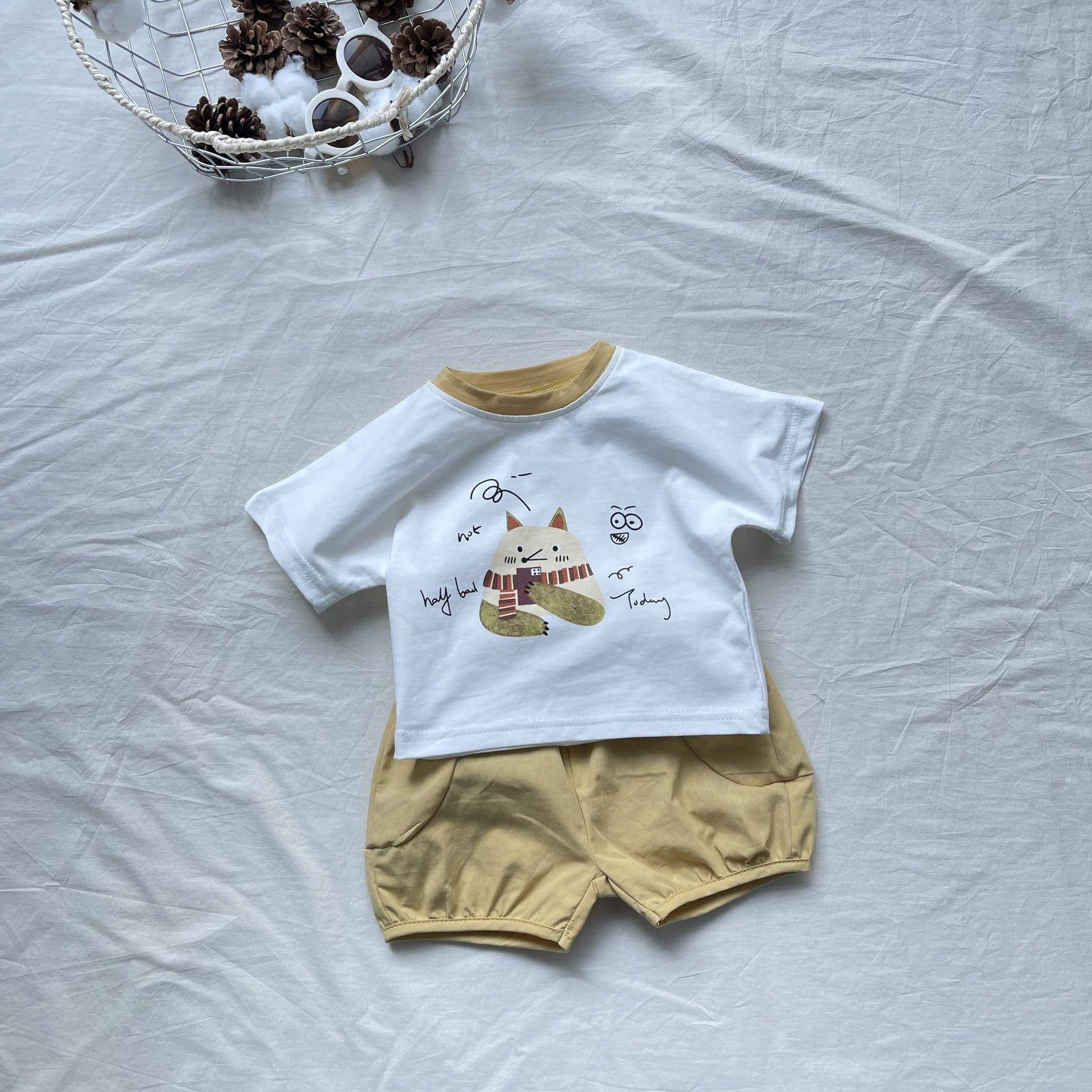 Cartoon Animal Print Set アニマル 半袖Tシャツ ショートパンツセット【mh0012907】 yi nian ni 半袖セットアップ