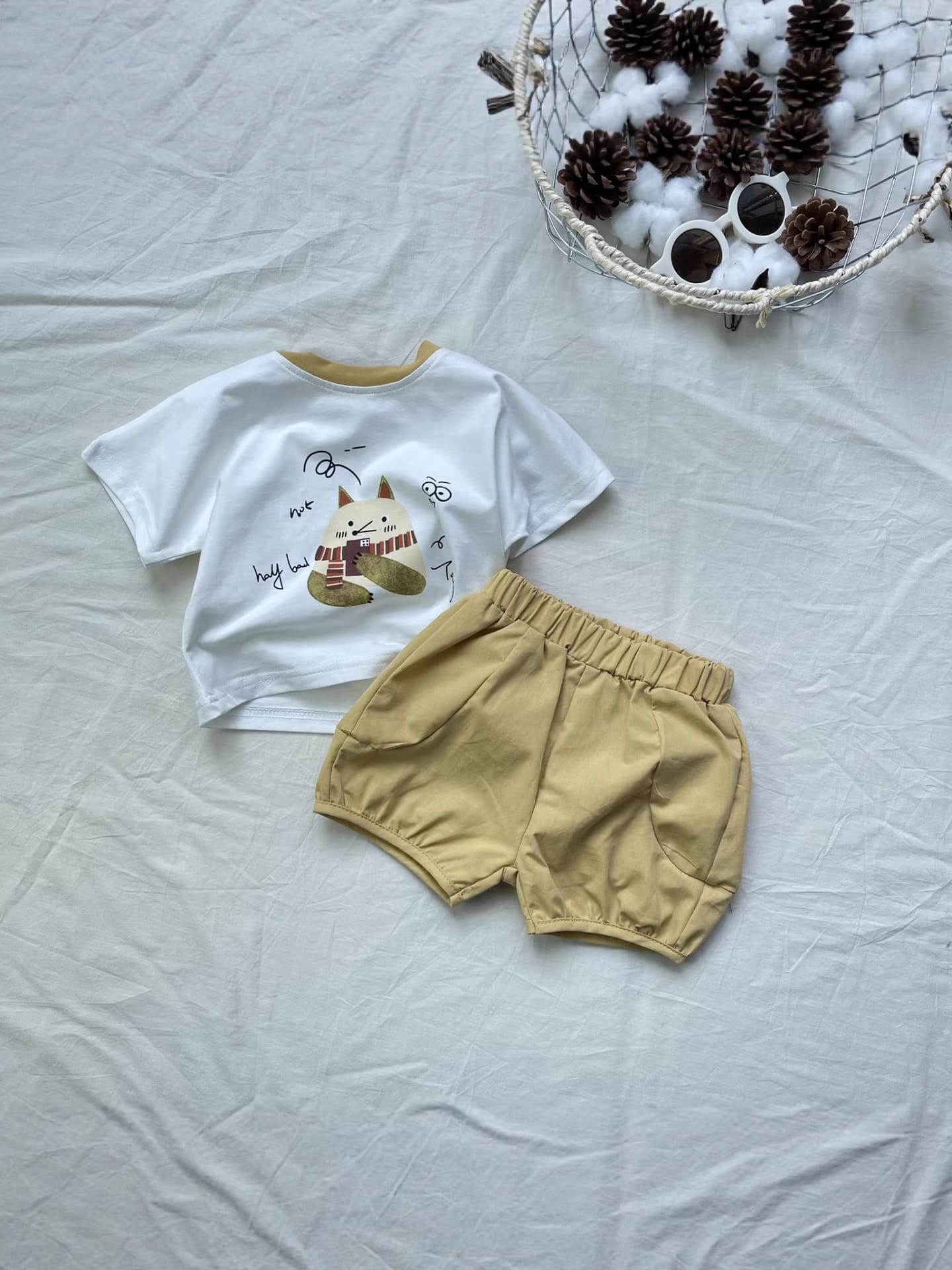 Cartoon Animal Print Set アニマル 半袖Tシャツ ショートパンツセット【mh0012907】 yi nian ni 半袖セットアップ