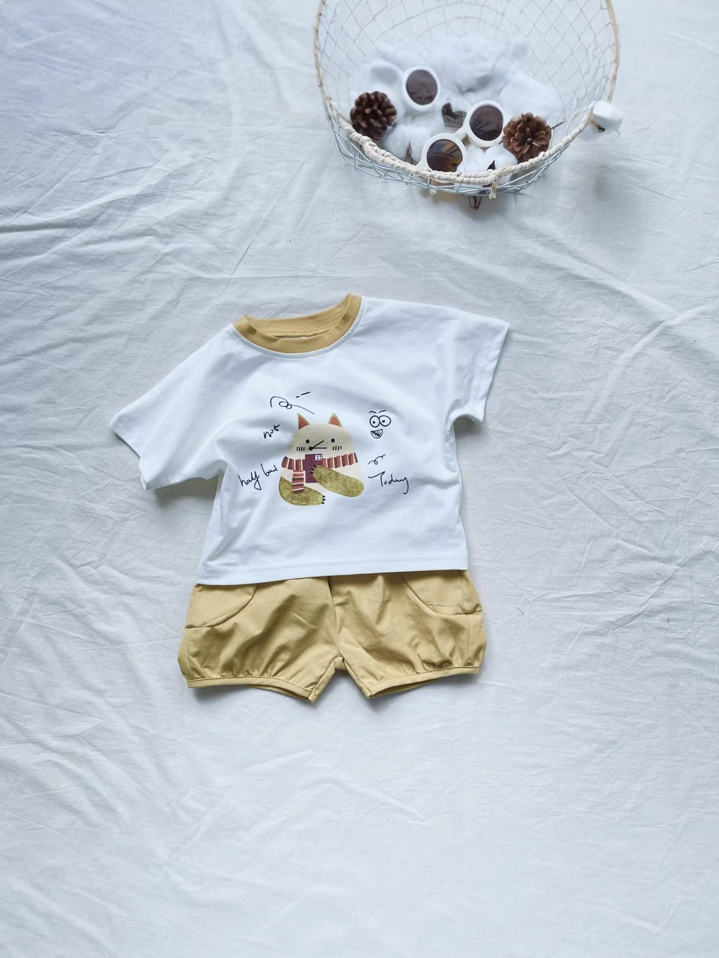 Cartoon Animal Print Set アニマル 半袖Tシャツ ショートパンツセット【mh0012907】 yi nian ni 半袖セットアップ
