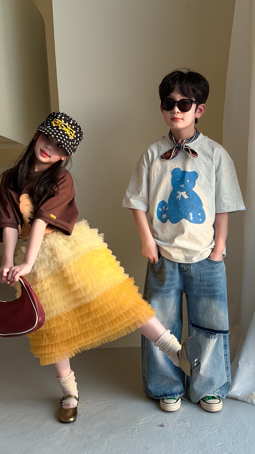 Cartoon Bear Loose Short Sleeve Tee ベアプリント 半袖Tシャツ【mh0012360】 KUMAI.KIDS