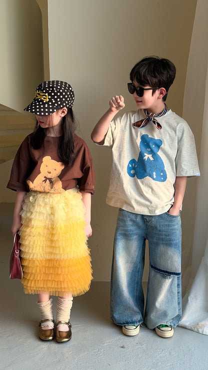 Cartoon Bear Loose Short Sleeve Tee ベアプリント 半袖Tシャツ【mh0012360】 KUMAI.KIDS