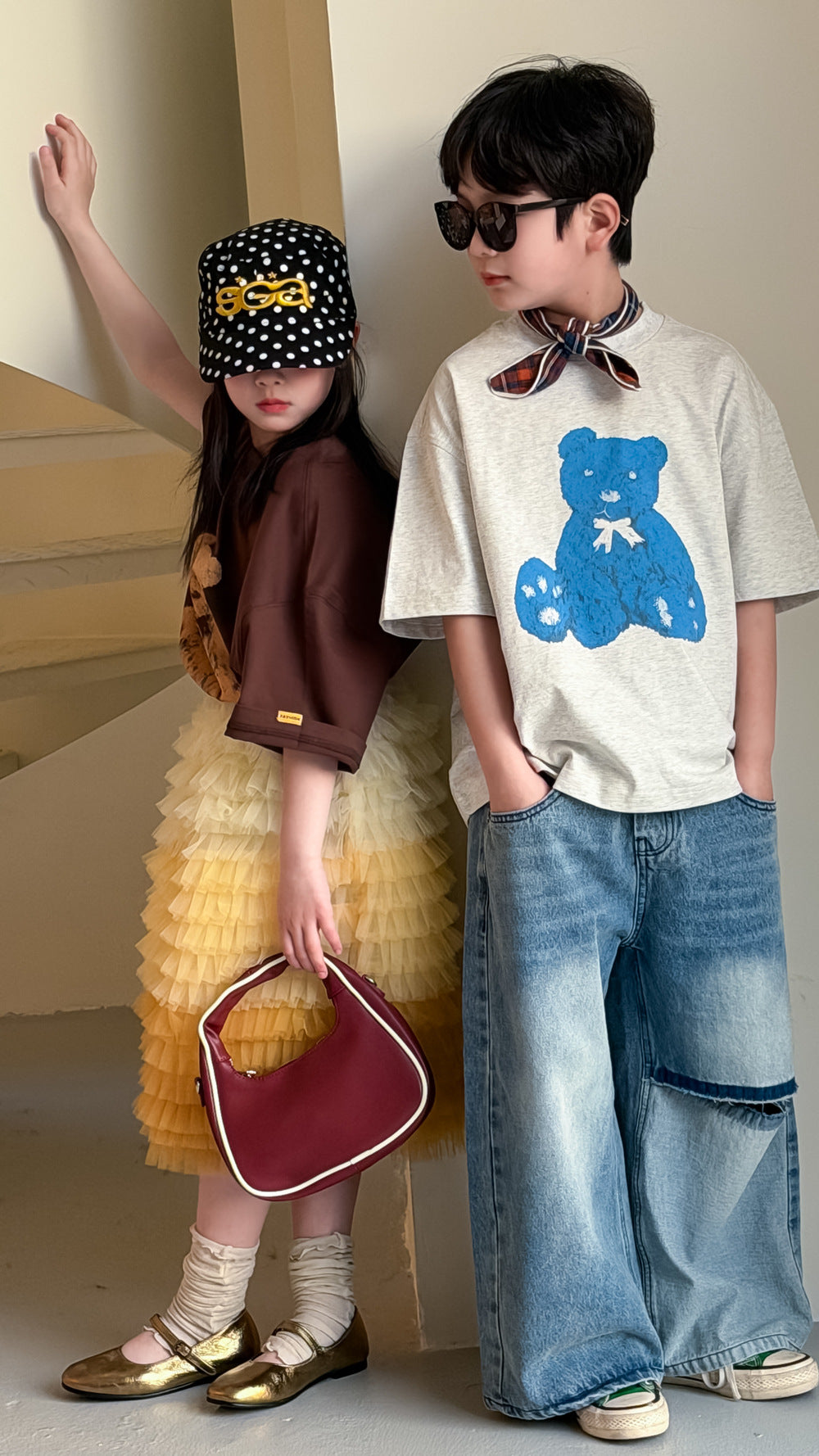 Cartoon Bear Loose Short Sleeve Tee ベアプリント 半袖Tシャツ【mh0012360】 KUMAI.KIDS