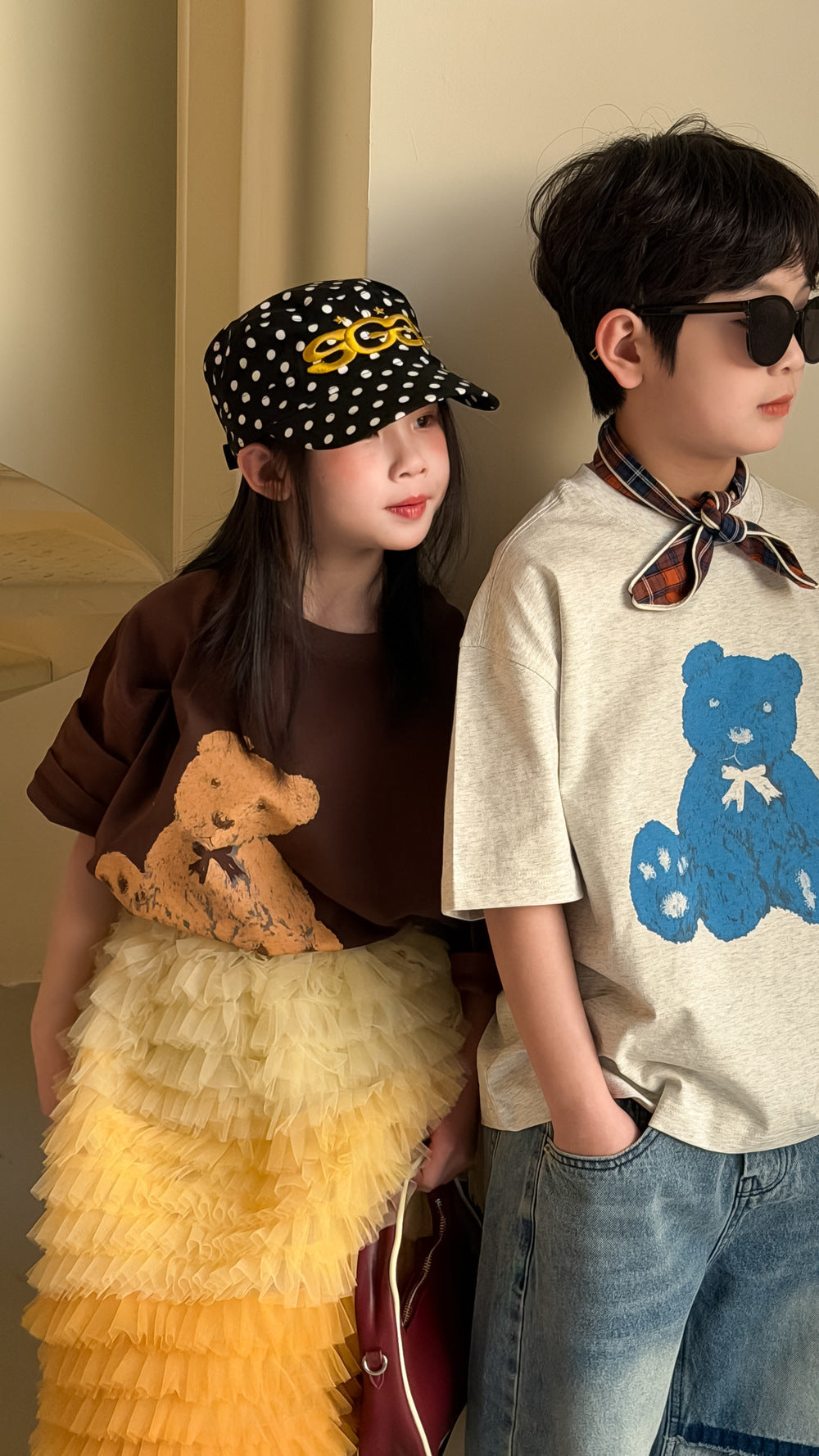 Cartoon Bear Loose Short Sleeve Tee ベアプリント 半袖Tシャツ【mh0012360】 KUMAI.KIDS