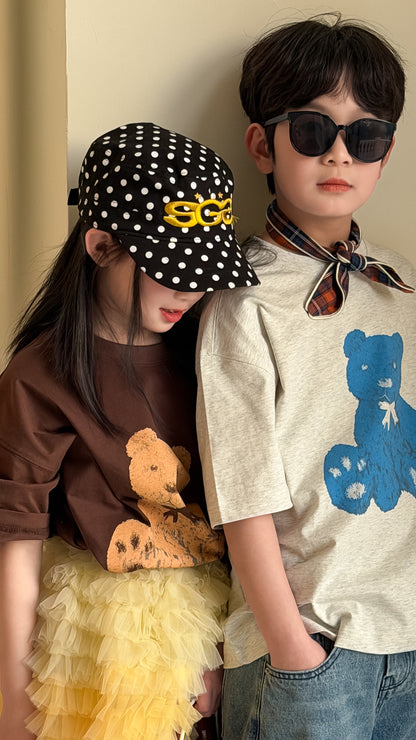 Cartoon Bear Loose Short Sleeve Tee ベアプリント 半袖Tシャツ【mh0012360】 KUMAI.KIDS