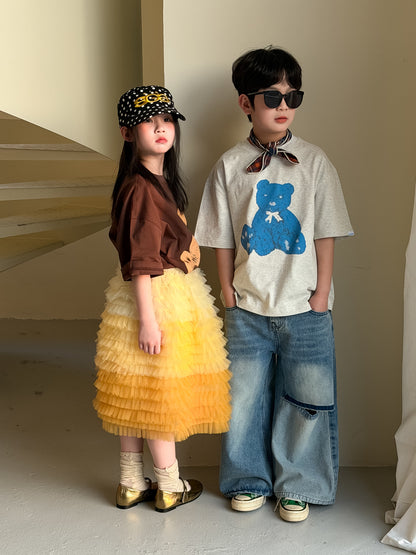 Cartoon Bear Loose Short Sleeve Tee ベアプリント 半袖Tシャツ【mh0012360】 KUMAI.KIDS