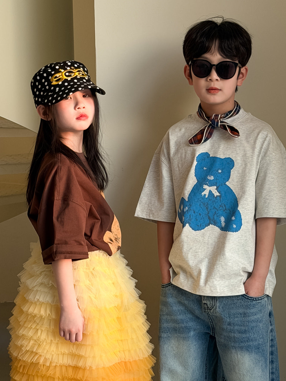 Cartoon Bear Loose Short Sleeve Tee ベアプリント 半袖Tシャツ【mh0012360】 KUMAI.KIDS