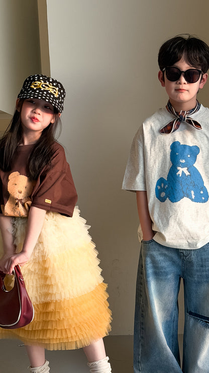Cartoon Bear Loose Short Sleeve Tee ベアプリント 半袖Tシャツ【mh0012360】 KUMAI.KIDS