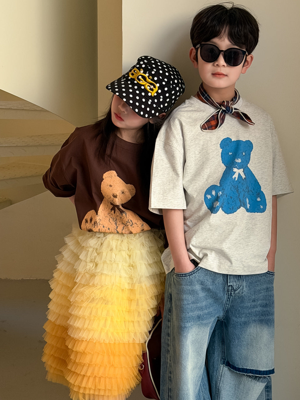 Cartoon Bear Loose Short Sleeve Tee ベアプリント 半袖Tシャツ【mh0012360】 KUMAI.KIDS