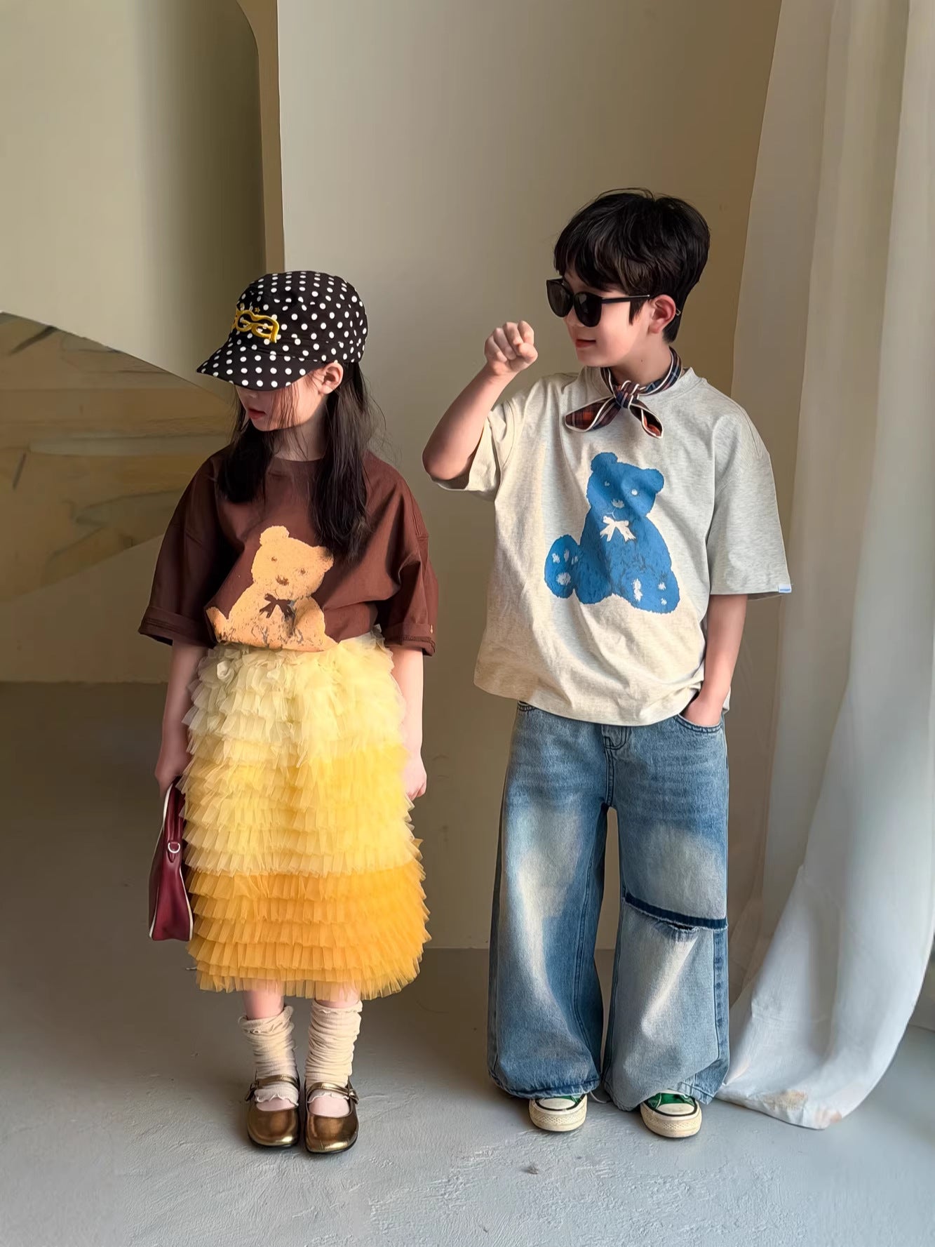 Cartoon Bear Loose Short Sleeve Tee ベアプリント 半袖Tシャツ【mh0012360】 KUMAI.KIDS