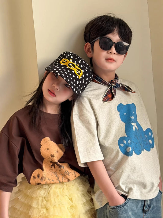 Cartoon Bear Loose Short Sleeve Tee ベアプリント 半袖Tシャツ【mh0012360】 KUMAI.KIDS
