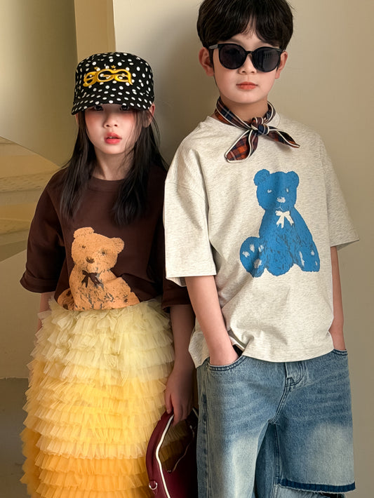 Cartoon Bear Loose Short Sleeve Tee ベアプリント 半袖Tシャツ【mh0012360】 KUMAI.KIDS