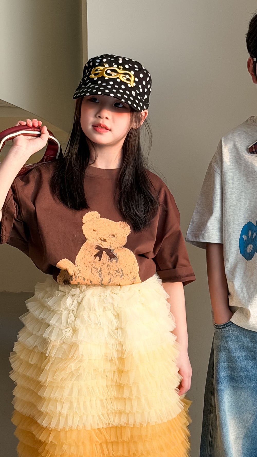 Cartoon Bear Loose Short Sleeve Tee ベアプリント 半袖Tシャツ【mh0012360】 Yellow / 100cm KUMAI.KIDS