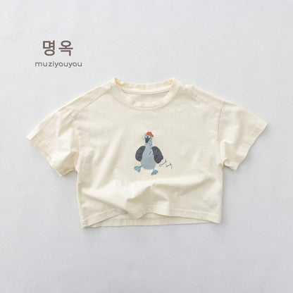 Cartoon Bird Print Short Sleeve T-Shirt プリント 半袖Tシャツ【mh0013155】 Apricot / 80cm 명옥 muziyouyou 半袖Tシャツ