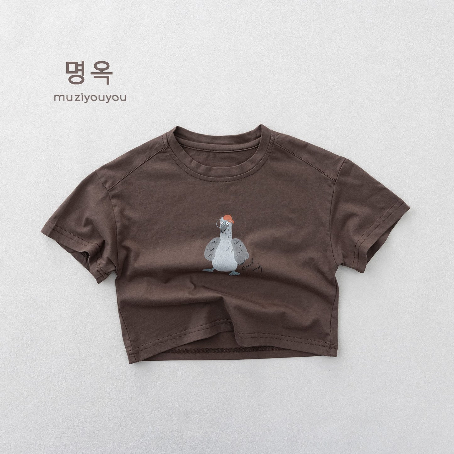 Cartoon Bird Print Short Sleeve T-Shirt プリント 半袖Tシャツ【mh0013155】 Coffee / 80cm 명옥 muziyouyou 半袖Tシャツ