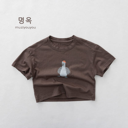 Cartoon Bird Print Short Sleeve T-Shirt プリント 半袖Tシャツ【mh0013155】 Coffee / 80cm 명옥 muziyouyou 半袖Tシャツ