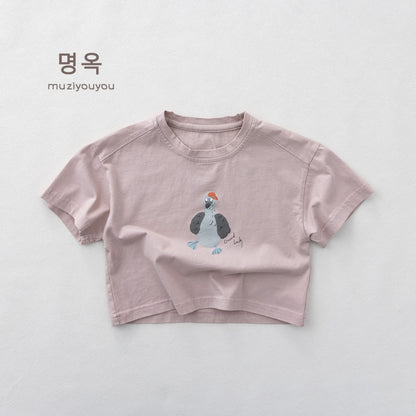 Cartoon Bird Print Short Sleeve T-Shirt プリント 半袖Tシャツ【mh0013155】 Gray Pink / 80cm 명옥 muziyouyou 半袖Tシャツ