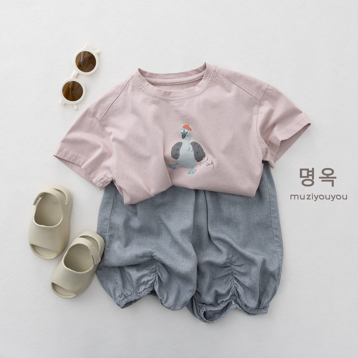 Cartoon Bird Print Short Sleeve T-Shirt プリント 半袖Tシャツ【mh0013155】 명옥 muziyouyou 半袖Tシャツ