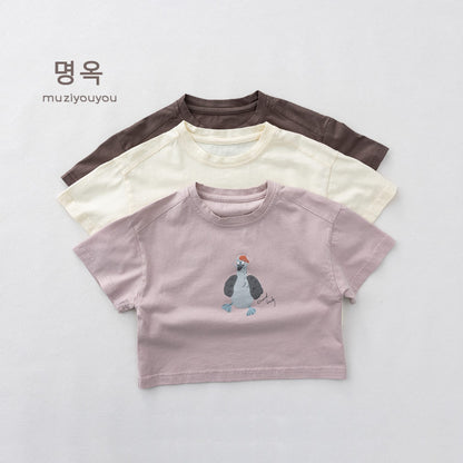 Cartoon Bird Print Short Sleeve T-Shirt プリント 半袖Tシャツ【mh0013155】 명옥 muziyouyou 半袖Tシャツ