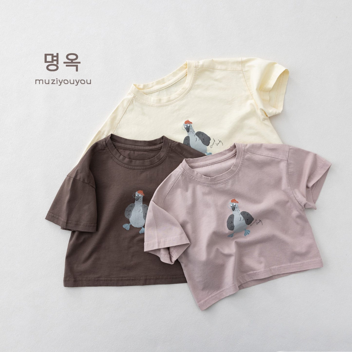 Cartoon Bird Print Short Sleeve T-Shirt プリント 半袖Tシャツ【mh0013155】 명옥 muziyouyou 半袖Tシャツ