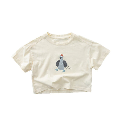 Cartoon Bird Print Short Sleeve T-Shirt プリント 半袖Tシャツ【mh0013155】 명옥 muziyouyou 半袖Tシャツ