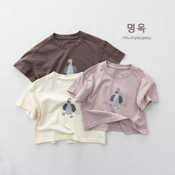 Cartoon Bird Print Short Sleeve T-Shirt プリント 半袖Tシャツ【mh0013155】 명옥 muziyouyou 半袖Tシャツ