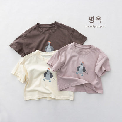Cartoon Bird Print Short Sleeve T-Shirt プリント 半袖Tシャツ【mh0013155】 명옥 muziyouyou 半袖Tシャツ