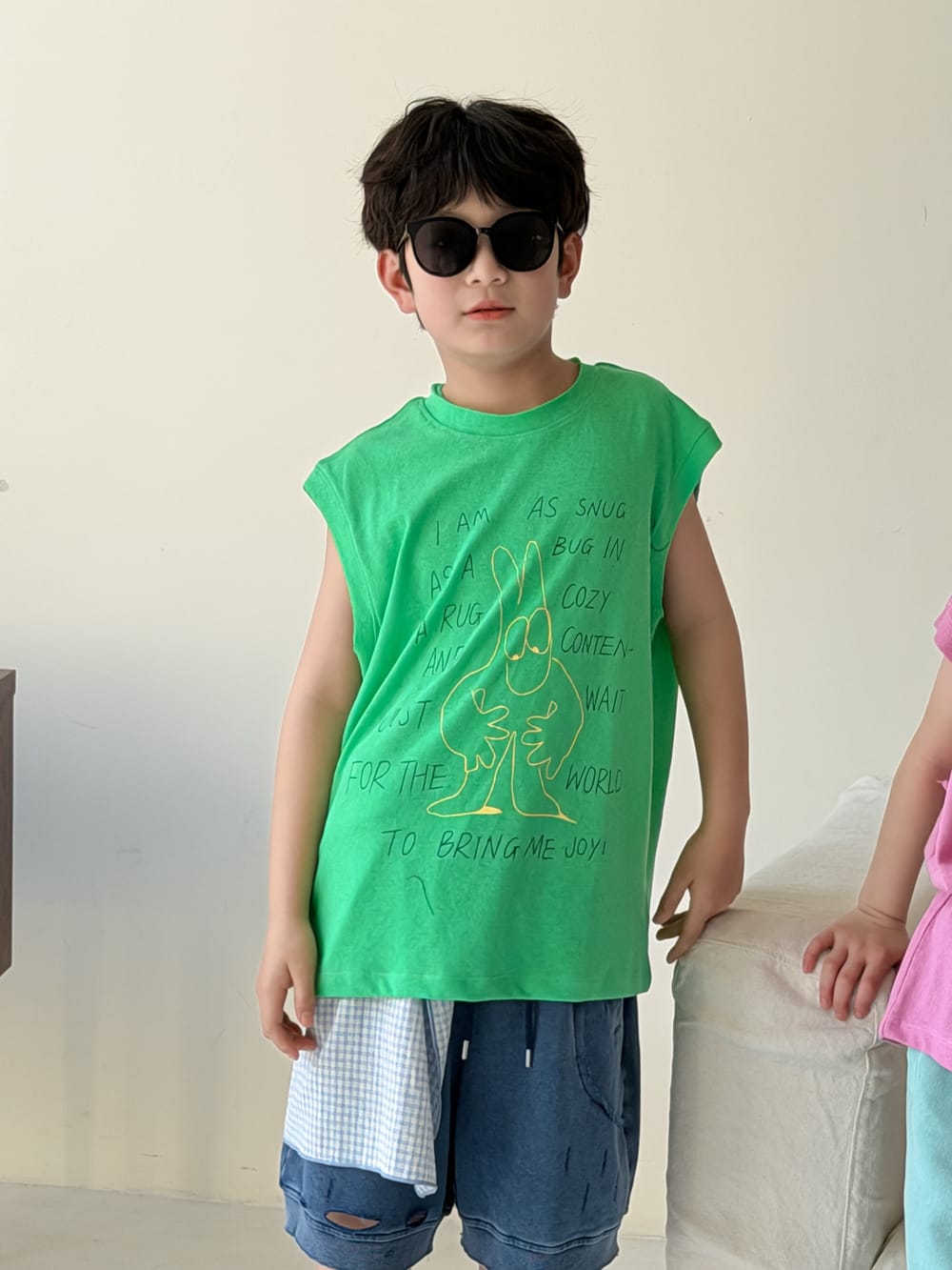 Cartoon Character Lettering Tank Top アート ノースリーブトップス【mh0013514】 Green / 100cm KUMAI.KIDS タンクトップ・キャミソール・ノースリーブトップス